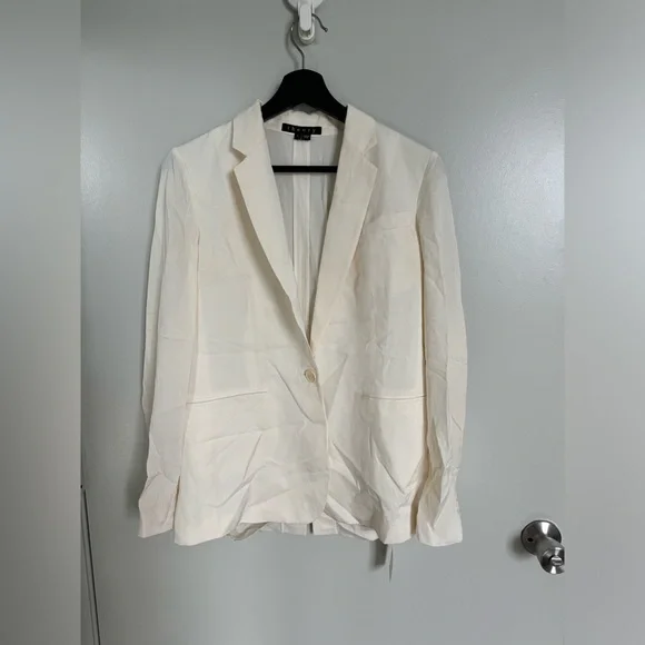Theory EUC Grinson Silk Tailored Suit Blazer Jacket Ivory White Size 0 / S - Picture 7 of 10